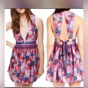 Free People Strapless Dress in Pink and Blue